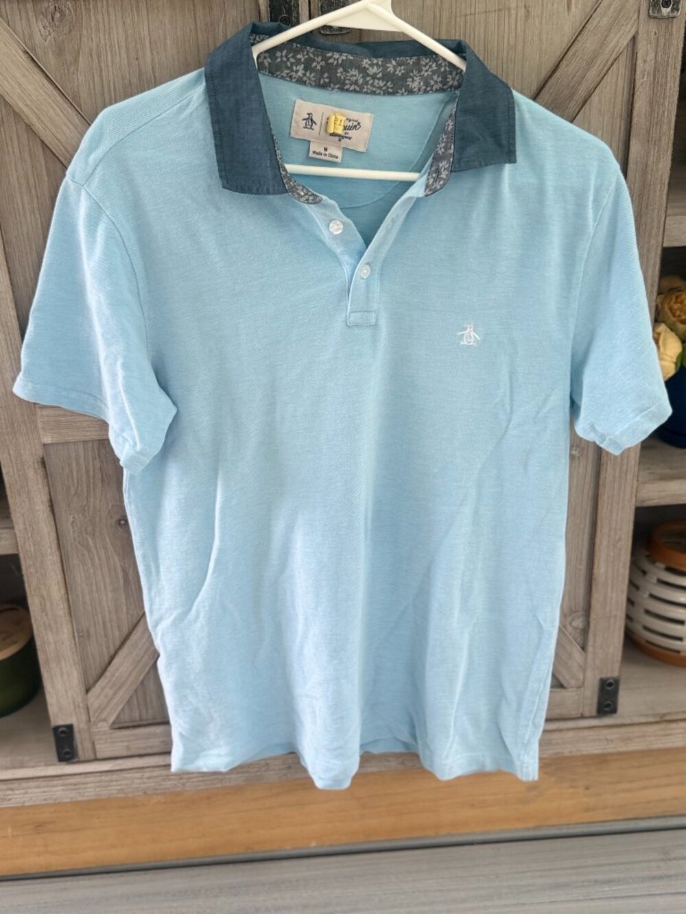 Penguin Men's Polo Sz M Blue/Navy Coller